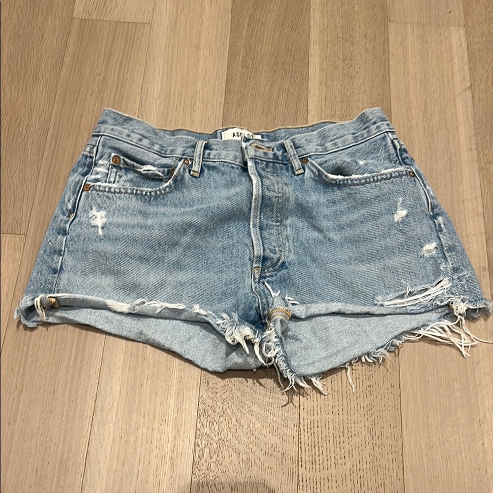 Agolde Light Blue Distressed Jean Shorts